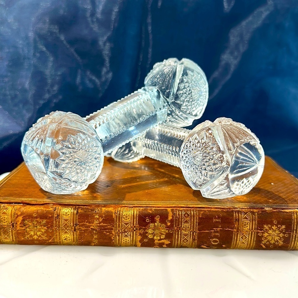 VTG 19th century Cut Glass Knife Rest American Brilliant Bar Bell Shape set of 2